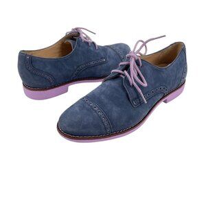 Cole Haan Blue Nubuck Suede Alisa Wingtip Oxford Lace-Up Shoes Womens 5 Academia